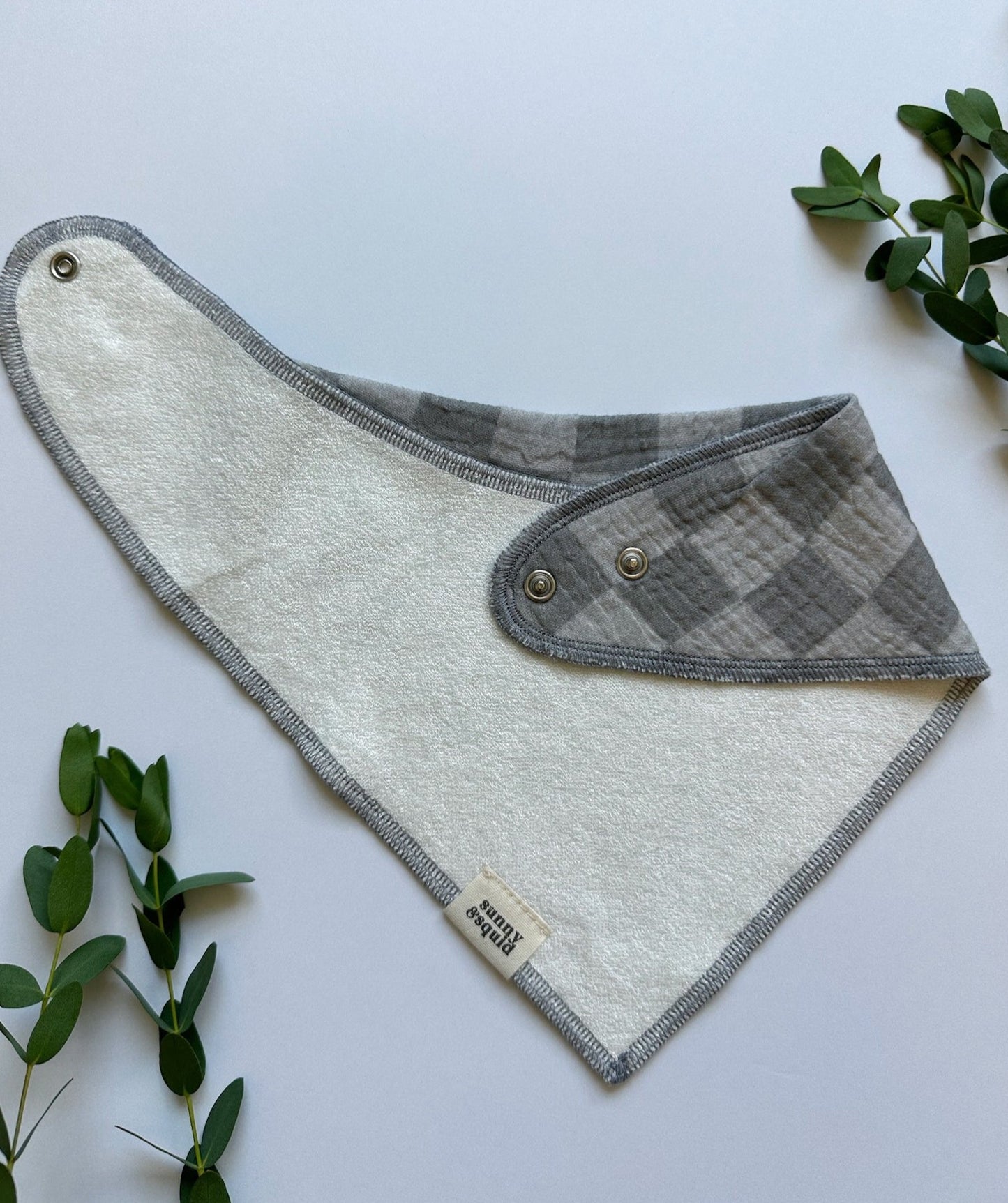 Grey Checkered Bandana Bib - Stones