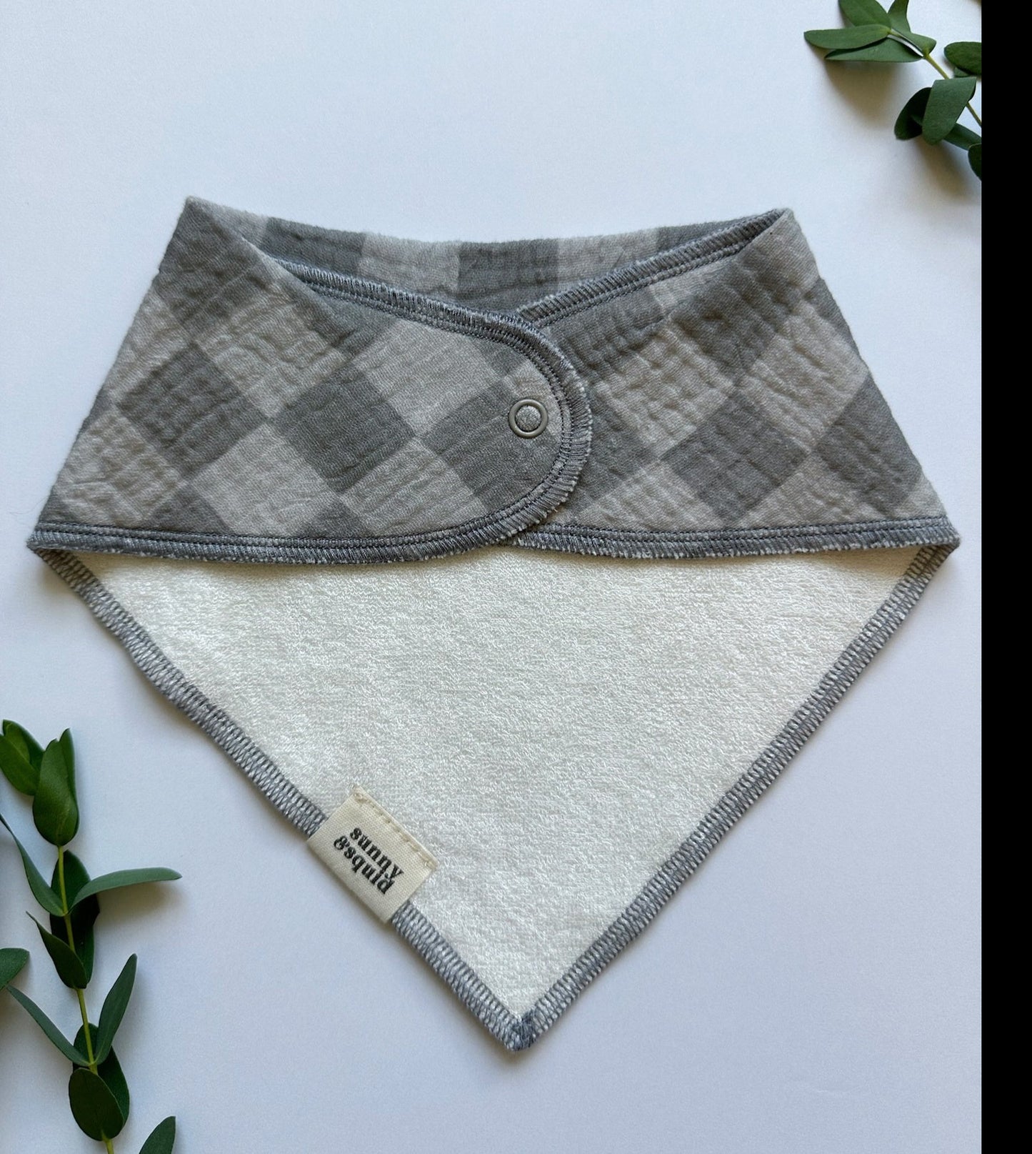 Grey Checkered Bandana Bib - Stones