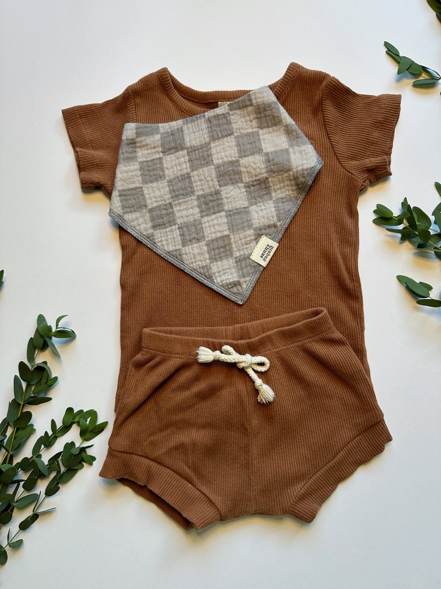 Grey Checkered Bandana Bib - Stones