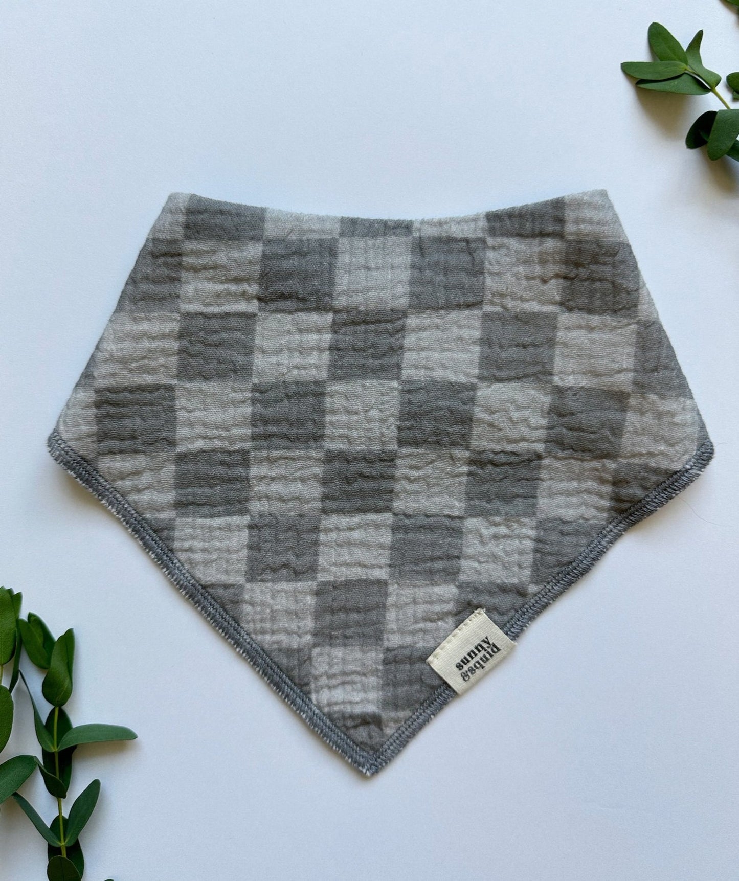 Grey Checkered Bandana Bib - Stones