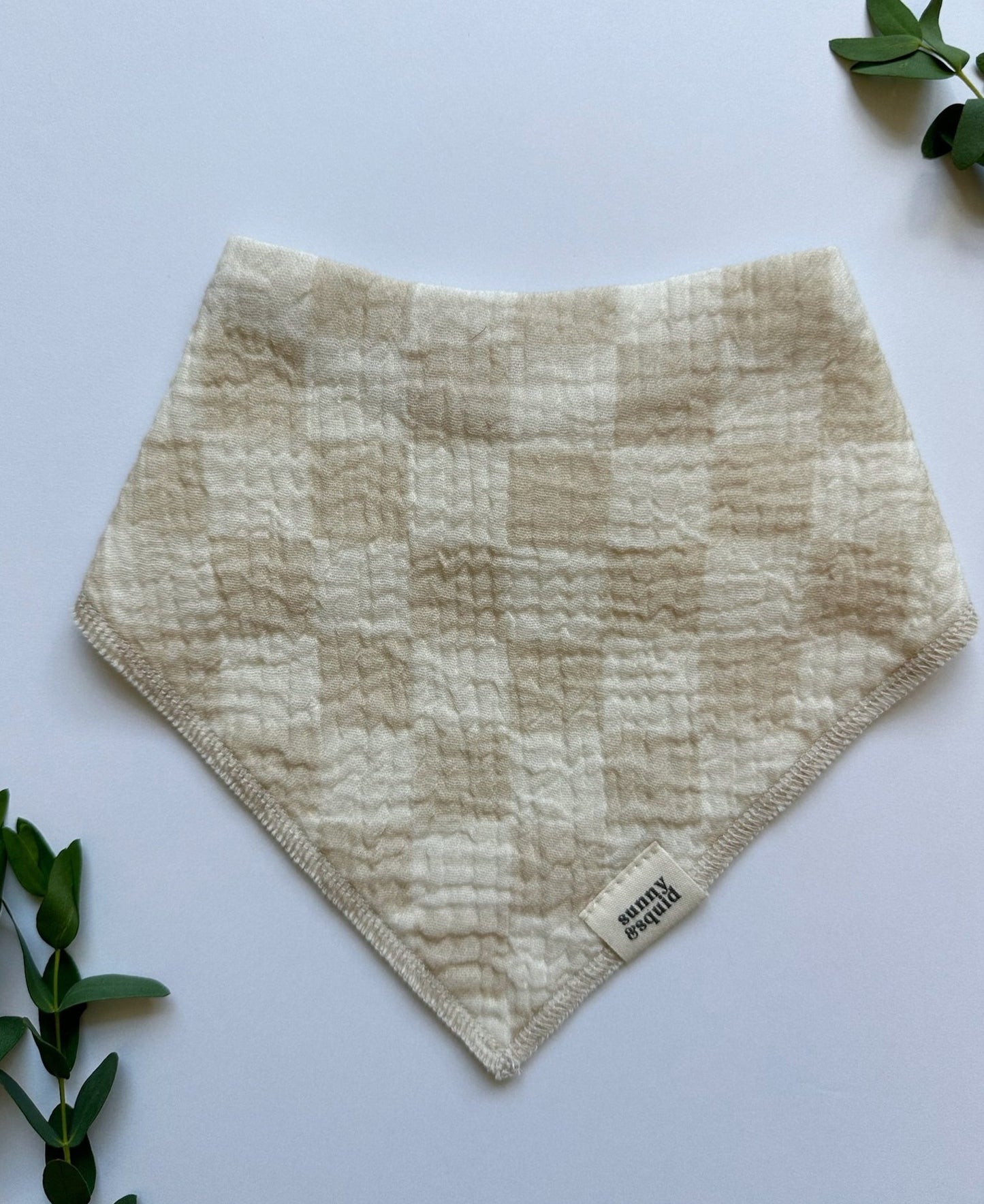 Neutral Checkered Bandana Bib - Dune