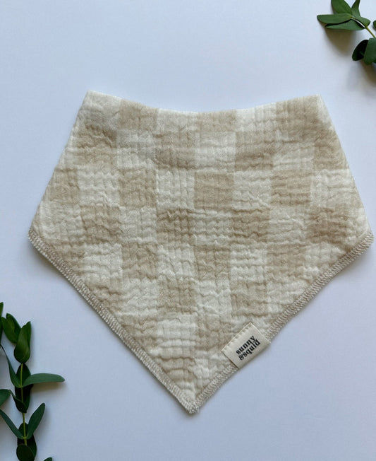 Neutral Checkered Bandana Bib - Dune