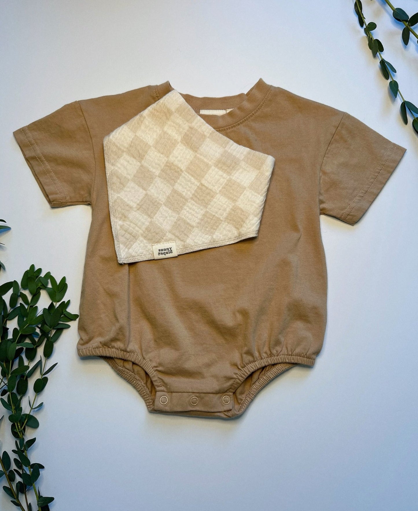 Neutral Checkered Bandana Bib - Dune