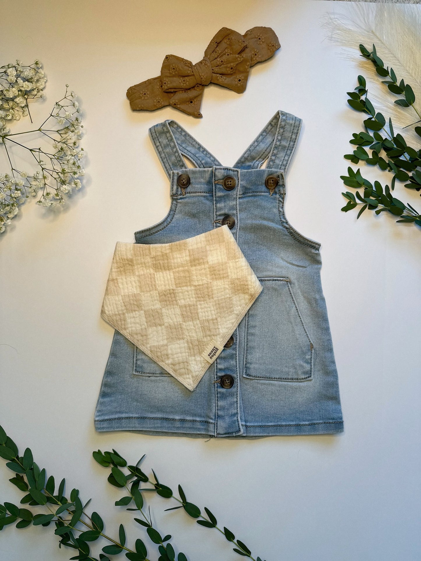 Neutral Checkered Bandana Bib - Dune