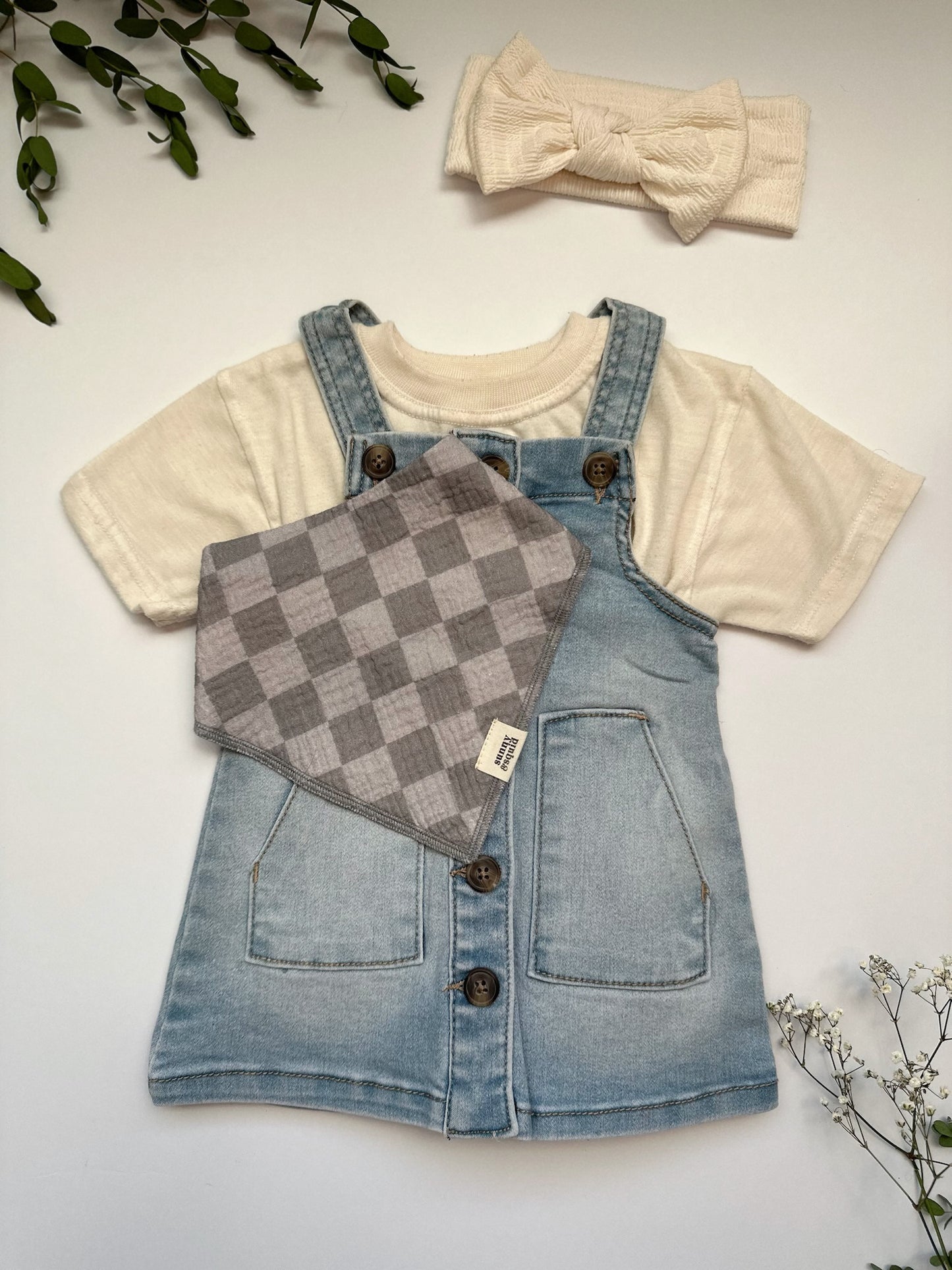 Grey Checkered Bandana Bib - Stones